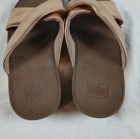 FitFlop Lulu Rose Gold Criss Cross Slide Sandals 8 - Picture 7 of 9